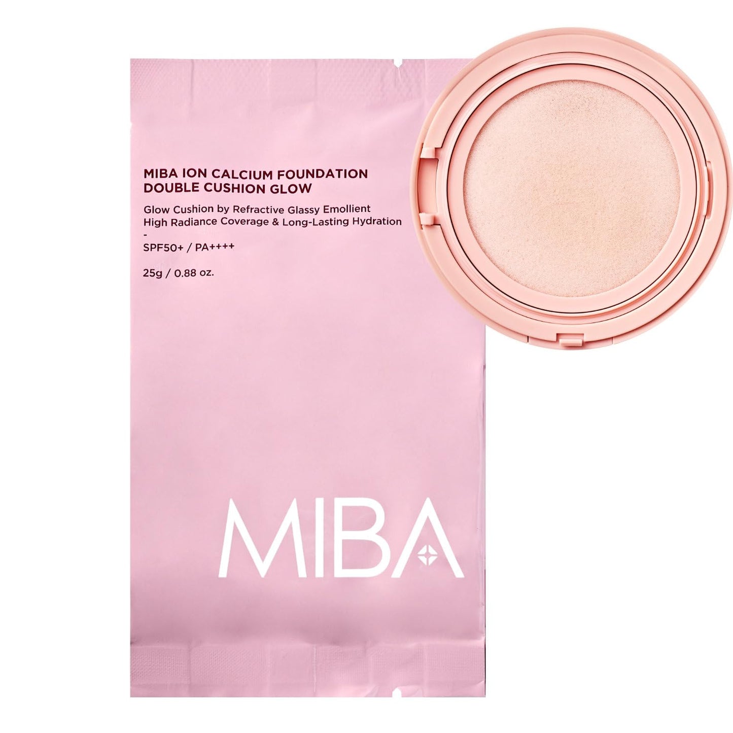 MIBA Ion Calcium Foundation Double Cushion Glow 25 g / 0.88 oz Big Cushion SEASON 3. Long Lasting Cover Effect. Moisture glow. Skin tightening relief. Smooth adhesion. (Lovely #23 Rosy Beige)