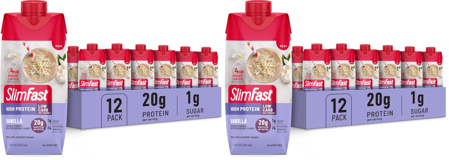 SlimFast Protein Shake, Chocolate- 20g Protein, Meal Replacement Shake Ready to Drink, High Protein with Low Carb and Low Sugar, 24 Vitamins and Minerals, 12 Count (Pack of 1) (Packaging May Vary)