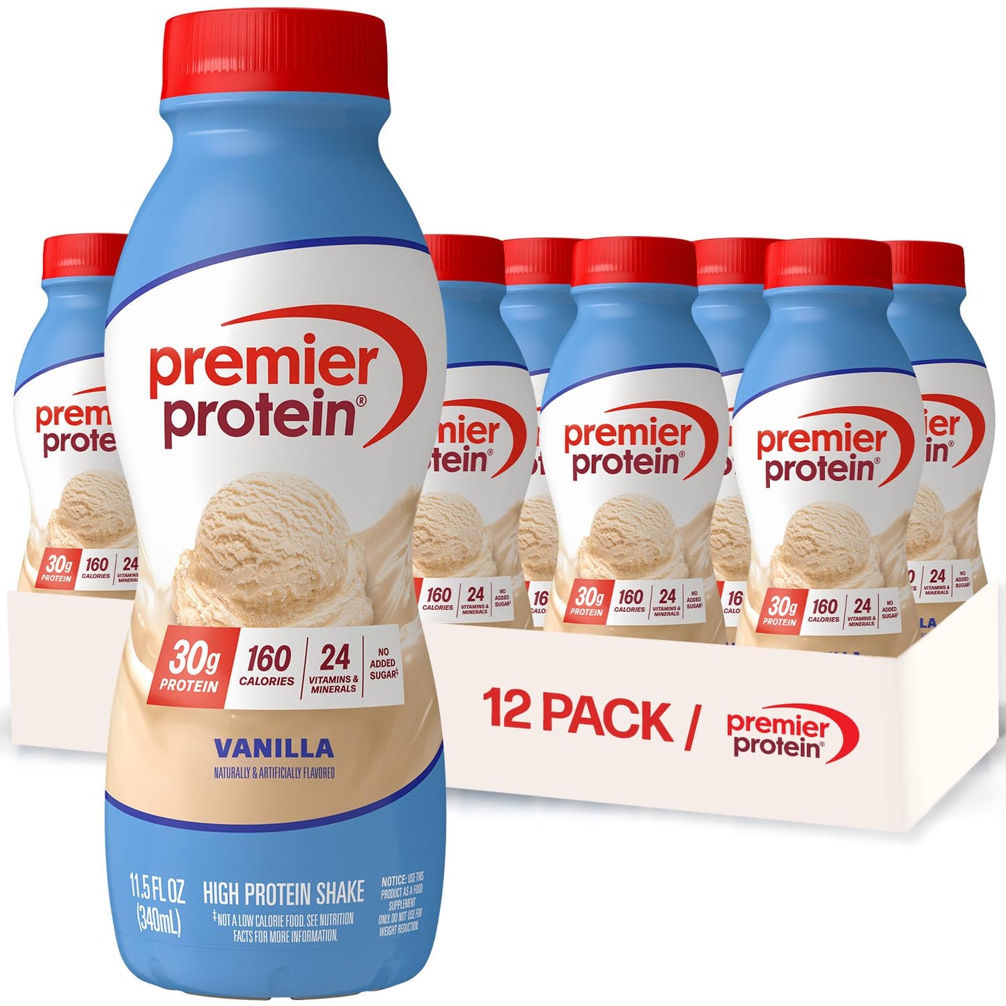 Premier Protein 30g High Protein Shake, Cookies & Cream, 12 Pack | 160 Calories, 24 Vitamins & Minerals, No Added Sugar, Supports Muscle Health, Gluten-Free, 11.5 oz