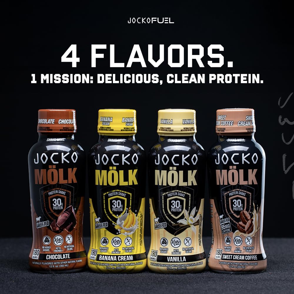 Jocko Mölk 30g Grass Fed Protein Shakes – No Added Sugar Protein Drinks KETO Friendly - Ready to Drink 12 FL Oz (Pack of 12) Vanilla