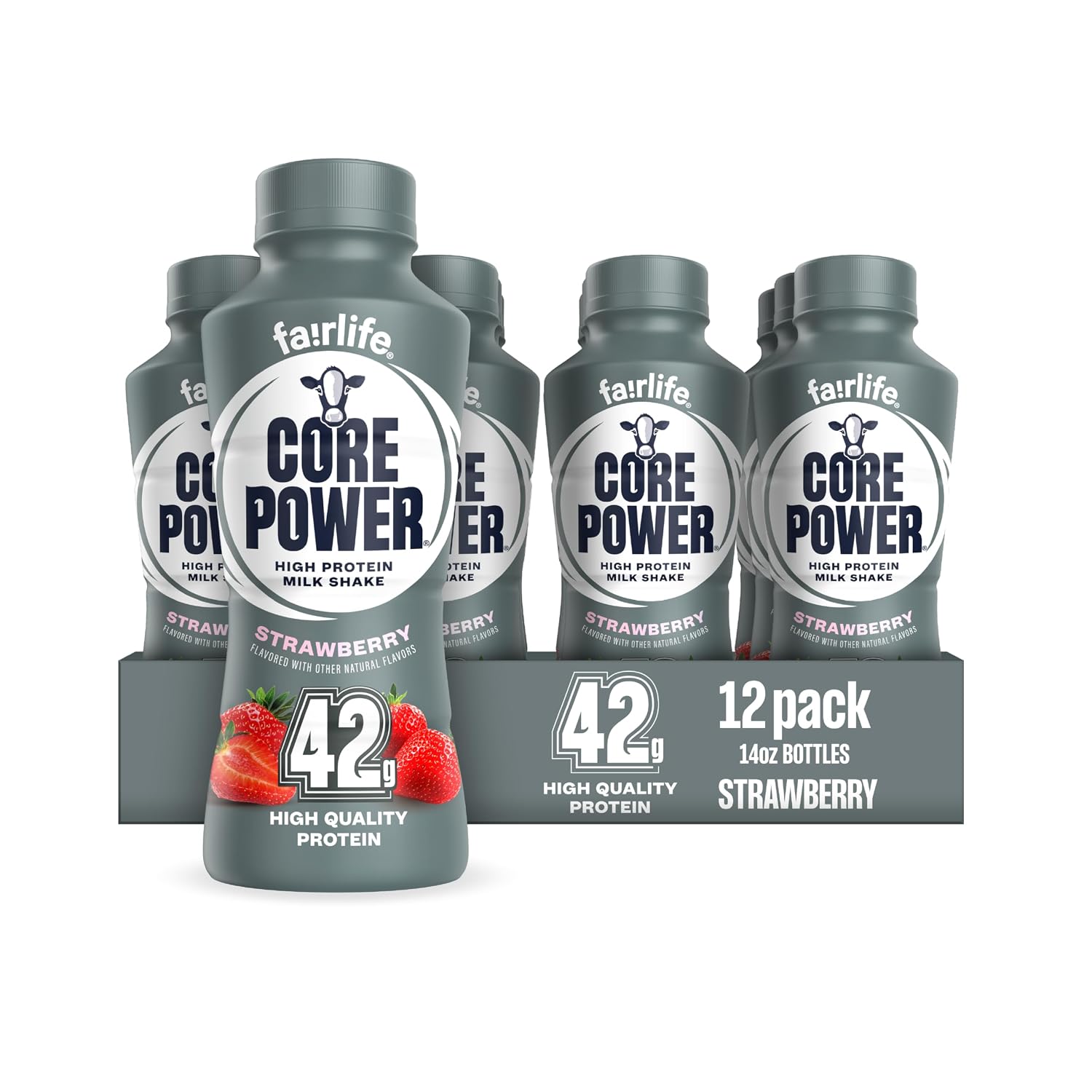 Core Power Elite High Protein Shake, Strawberry, 42g Bottle, 14oz, 12 Pack