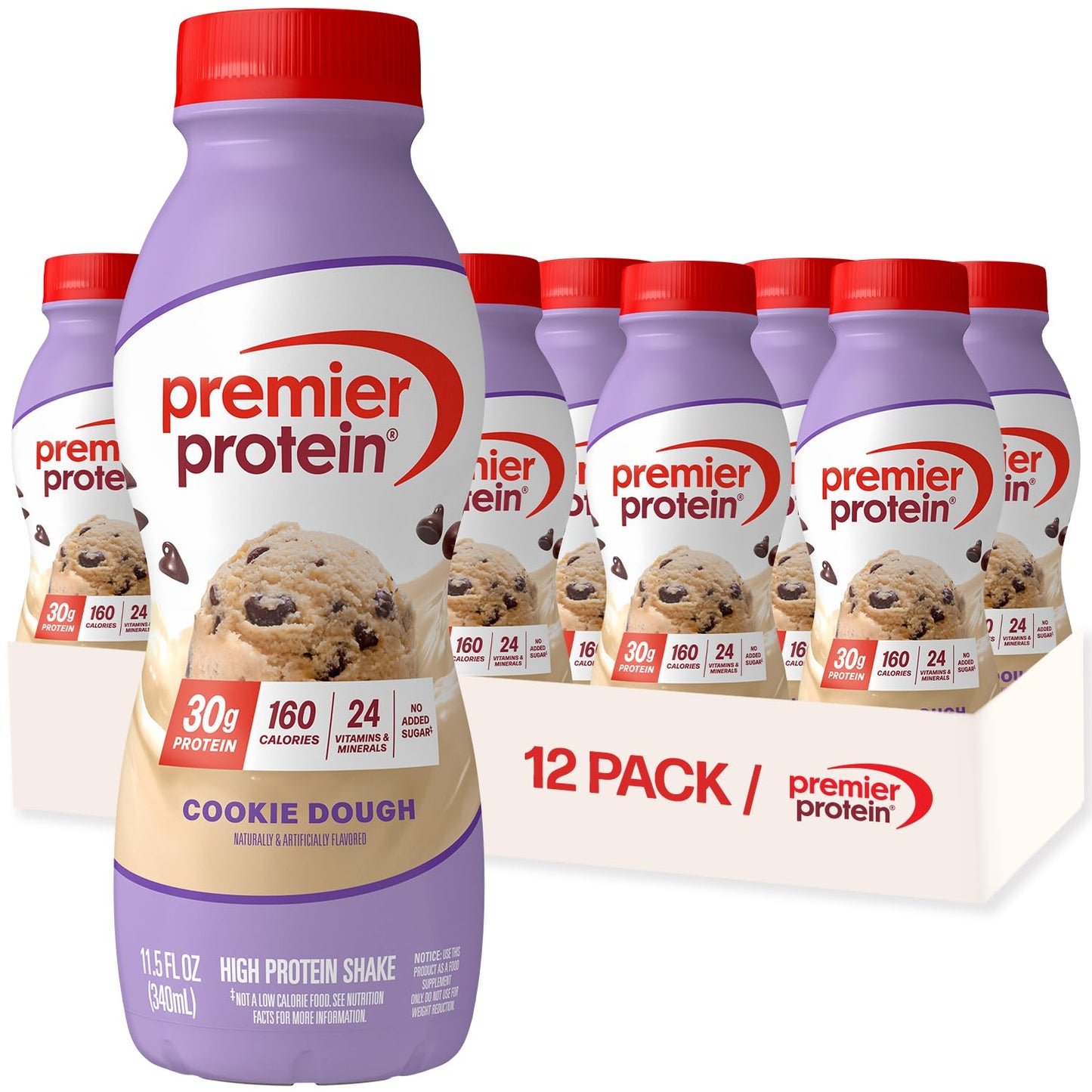 Premier Protein 30g High Protein Shake, Cookies & Cream, 12 Pack | 160 Calories, 24 Vitamins & Minerals, No Added Sugar, Supports Muscle Health, Gluten-Free, 11.5 oz