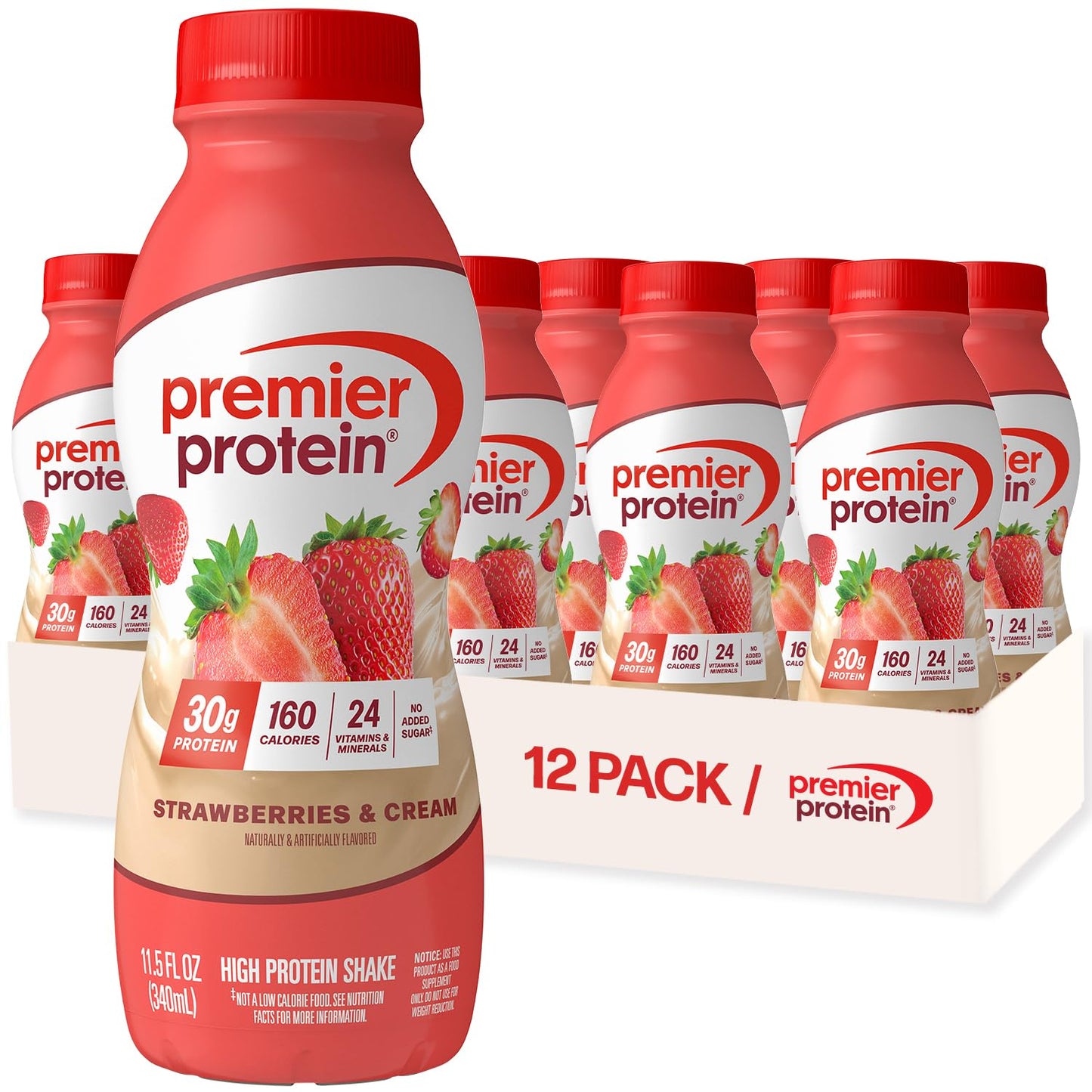 Premier Protein 30g High Protein Shake, Cookies & Cream, 12 Pack | 160 Calories, 24 Vitamins & Minerals, No Added Sugar, Supports Muscle Health, Gluten-Free, 11.5 oz