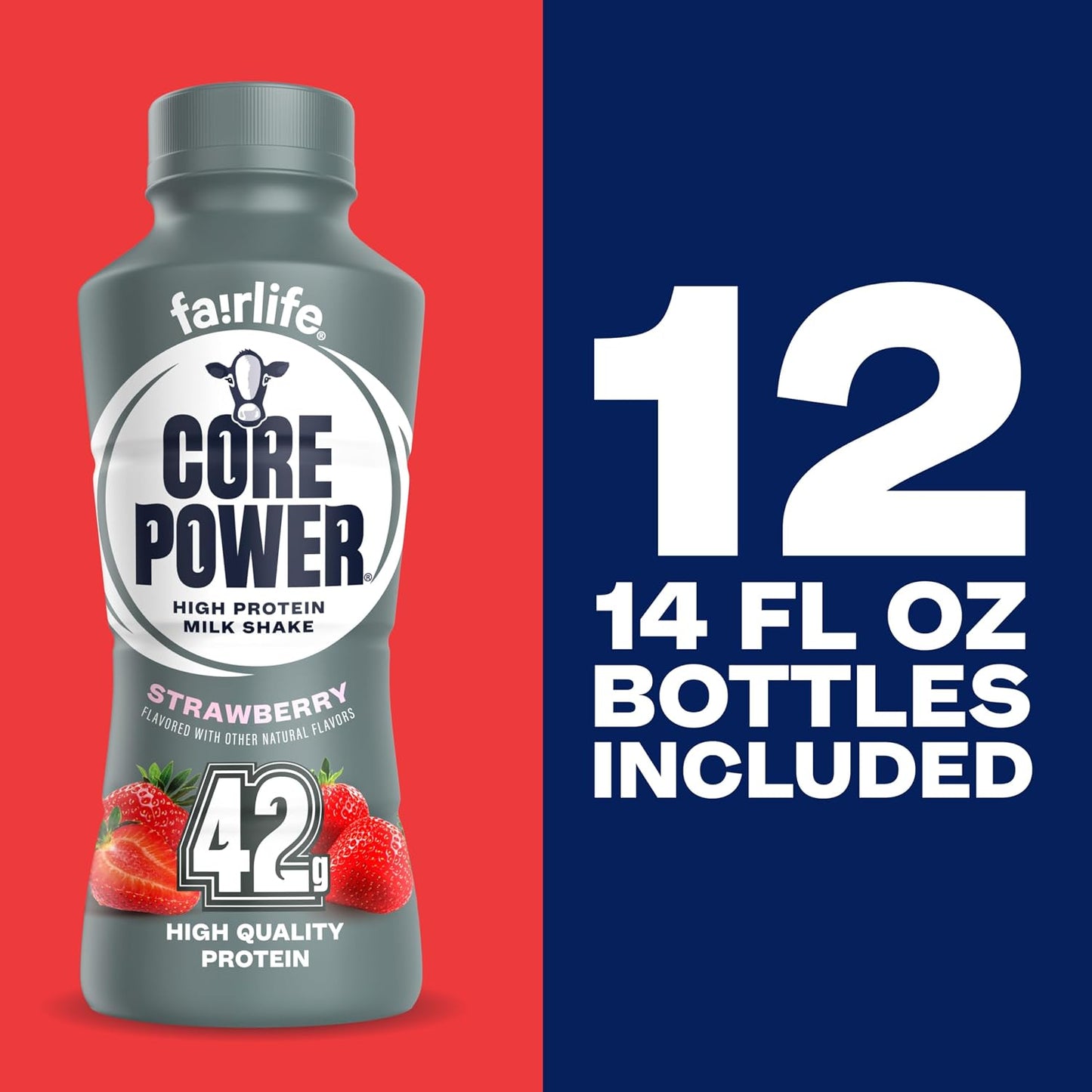 Core Power Elite High Protein Shake, Strawberry, 42g Bottle, 14oz, 12 Pack