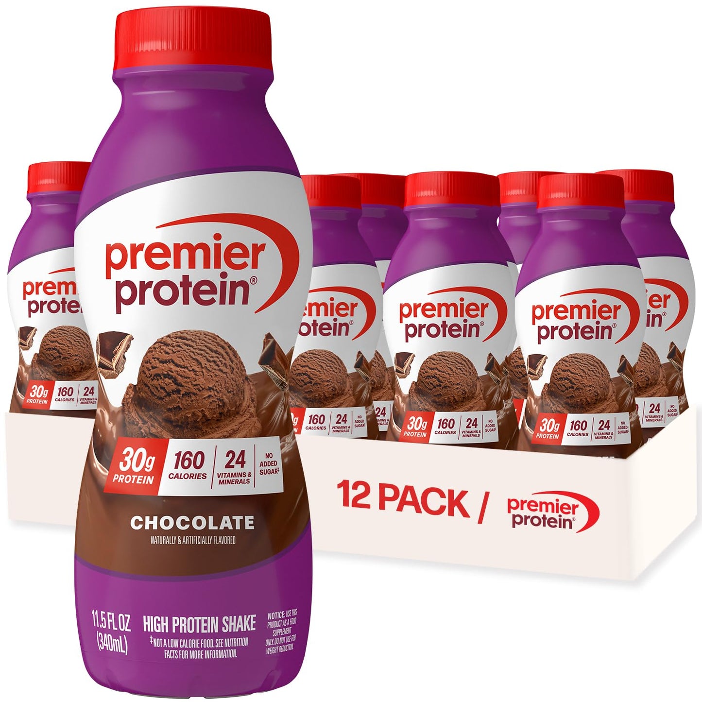 Premier Protein 30g High Protein Shake, Cookies & Cream, 12 Pack | 160 Calories, 24 Vitamins & Minerals, No Added Sugar, Supports Muscle Health, Gluten-Free, 11.5 oz