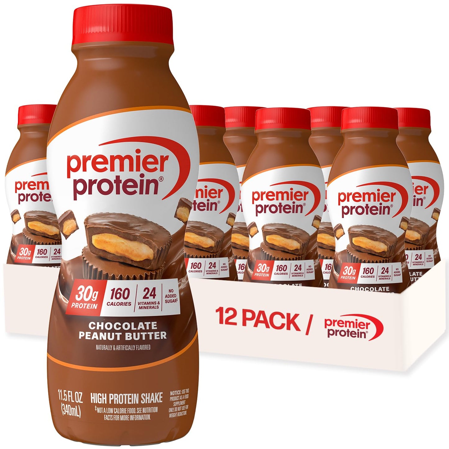 Premier Protein 30g High Protein Shake, Cookies & Cream, 12 Pack | 160 Calories, 24 Vitamins & Minerals, No Added Sugar, Supports Muscle Health, Gluten-Free, 11.5 oz