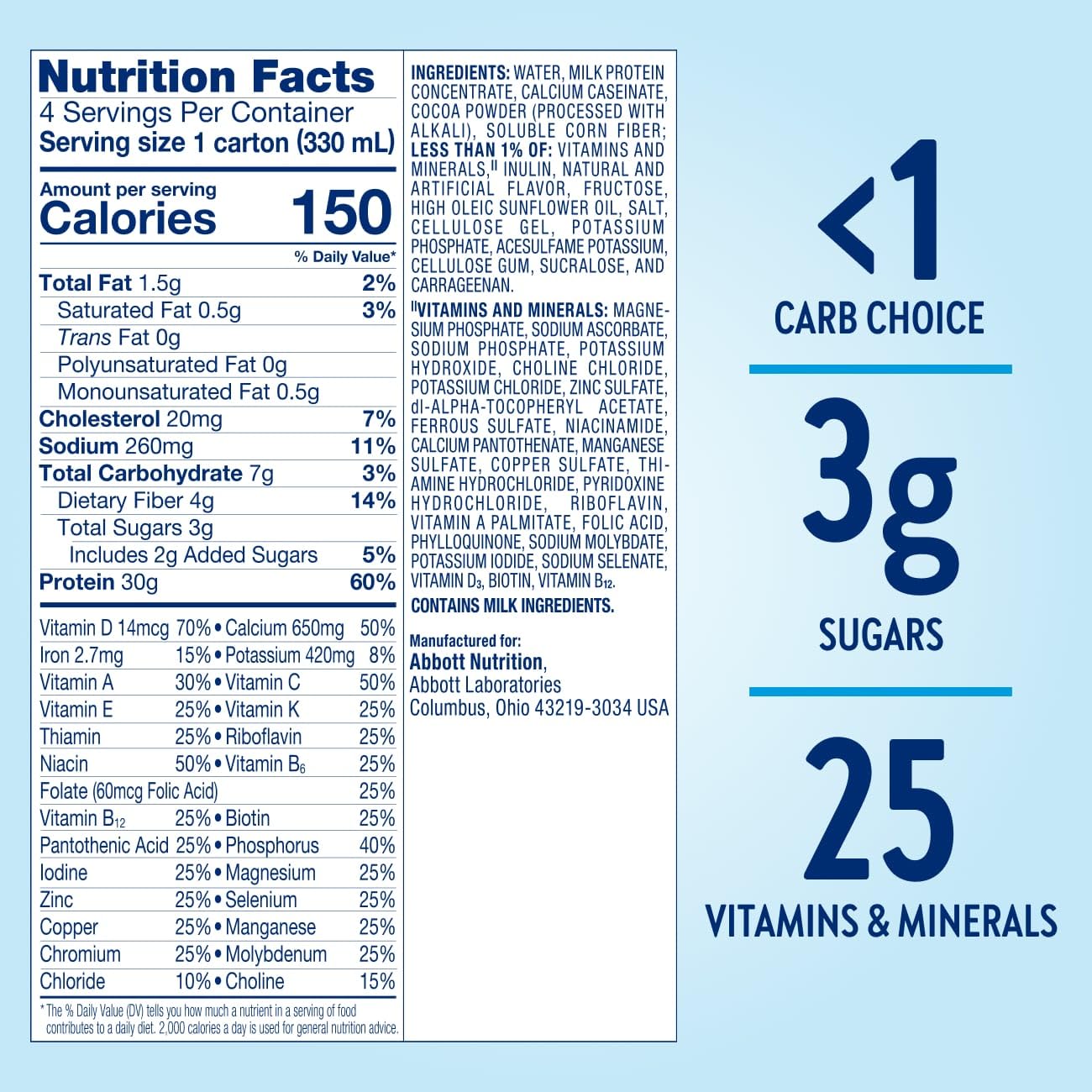 Glucerna Protein Smart Nutrition Shake to Support Blood Sugar Management | Diabetes Care Shake, 30g Protein, Ready-to-Drink Meal or Snack Replacement for Adults, 150 Calories, Chocolate, 12 Pack