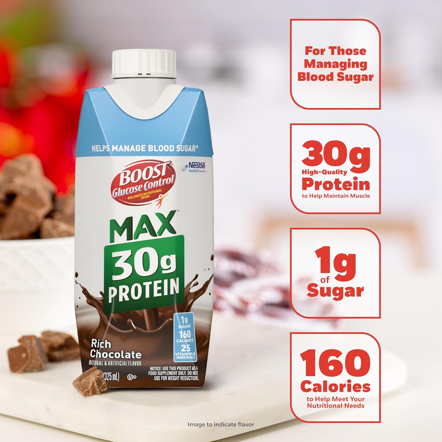 BOOST Glucose Control Max 30g Protein Nutritional Drink, Rich Chocolate, 11 Fl Oz (Pack of 12), Packaging May Vary | 30g Protein, Pack of 12