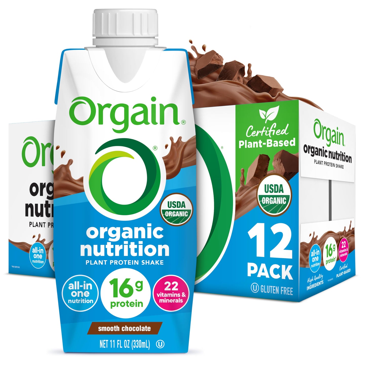 Orgain Organic Nutritional Vegan 16g Protein Shake, Vanilla, 11 oz, 12pk | Ready to drink plant based protein, meal replacement, 21 vitamins & minerals, fruits & vegetables, non-GMO, gluten-free