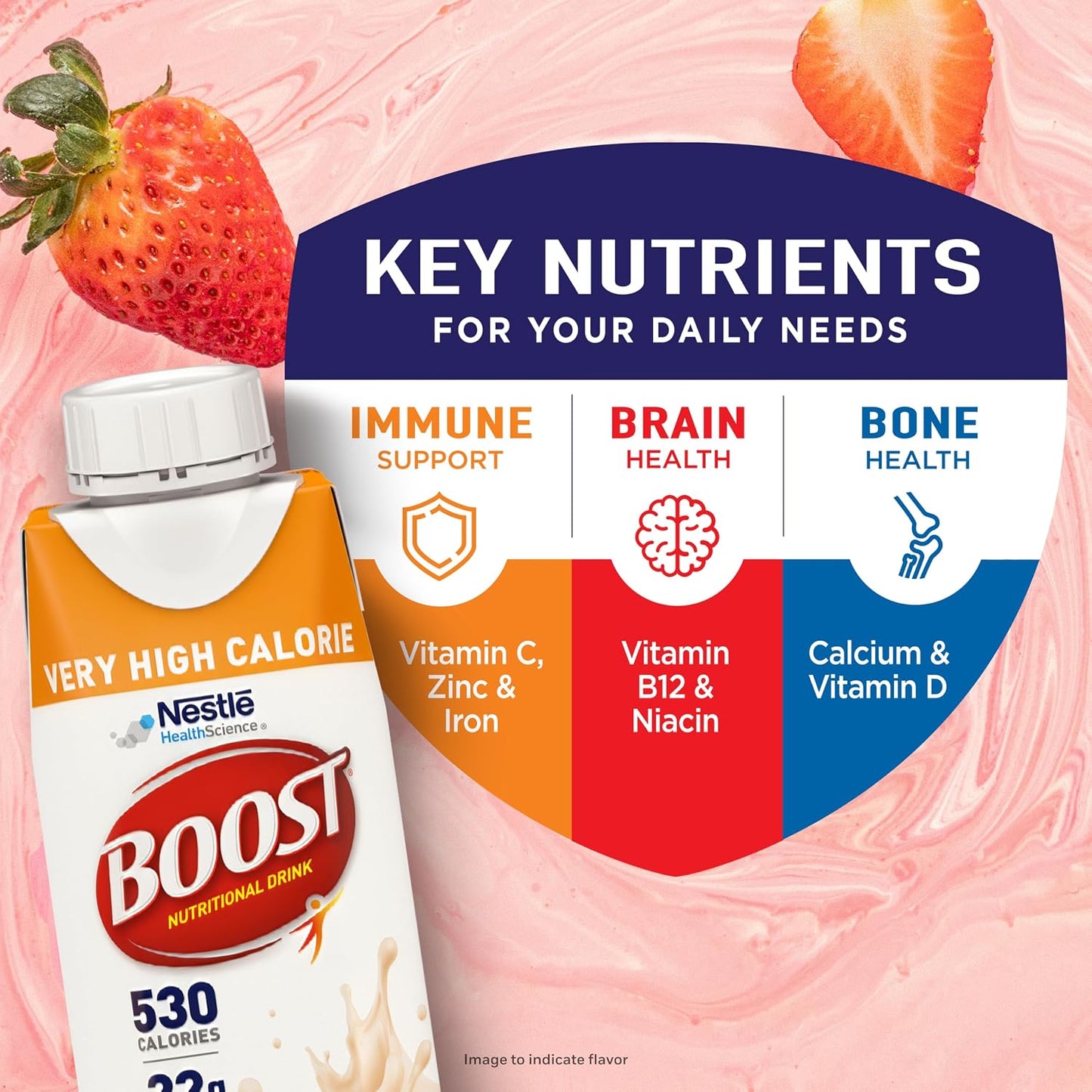 BOOST Very High Calorie Nutritional Drink - Helps Weight Gain & Maintenance - 530 Calories - 26 Vitamins & Minerals - 22 g Protein - Calorie-Dense Nutritional Drink - Creamy Strawberry - 8 fl oz (Pack of 24)