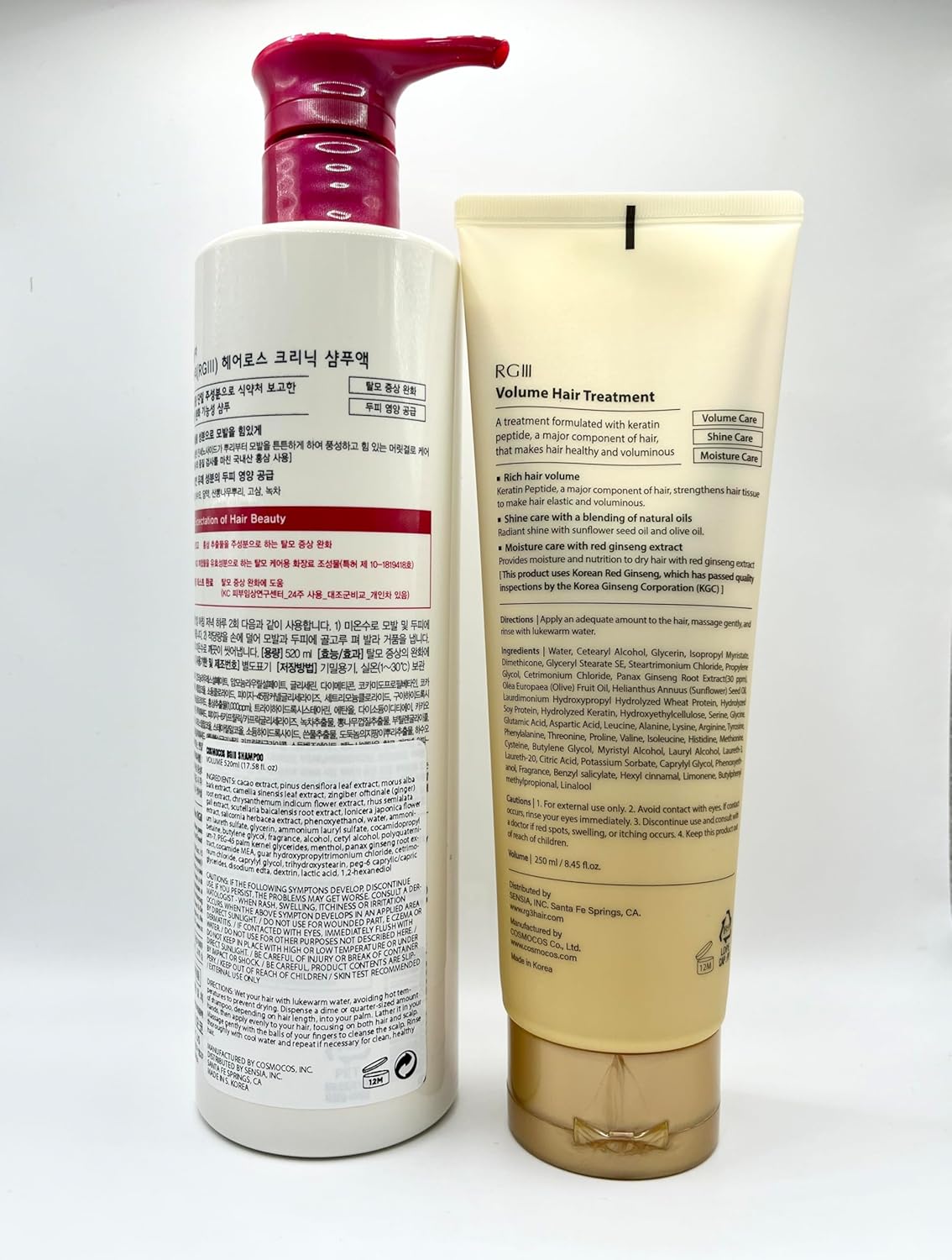 RGIII Red Ginseng HAIR LOSS CLINIC SHAMPOO(17.58 fl.oz) + VOLUME HAIR TREATMENT(8.45 fl.oz) 2PCS SET FOR Preventing Hair Loss AND Volume your Hair
