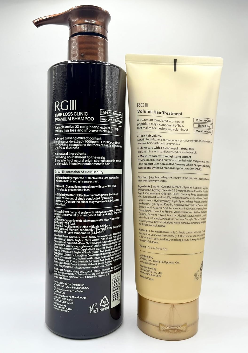RG3 RGIII RED GINSENG PREMIUM HAIR LOSS PREVENTION SHAMPOO (520ml) + RGIII VOLUME TREATMENT (250ml) set for all gender and age