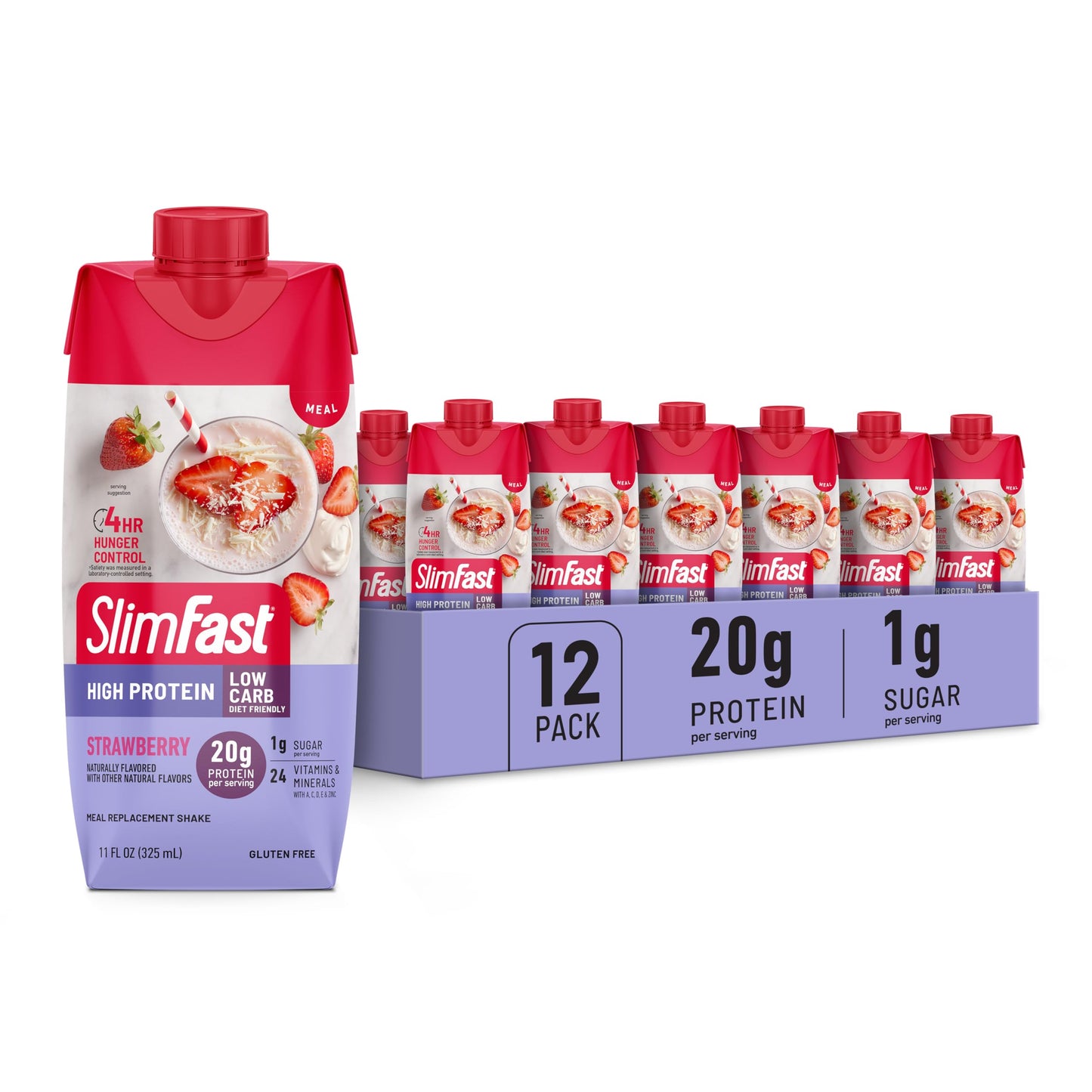 SlimFast Protein Shake, Chocolate- 20g Protein, Meal Replacement Shake Ready to Drink, High Protein with Low Carb and Low Sugar, 24 Vitamins and Minerals, 12 Count (Pack of 1) (Packaging May Vary)
