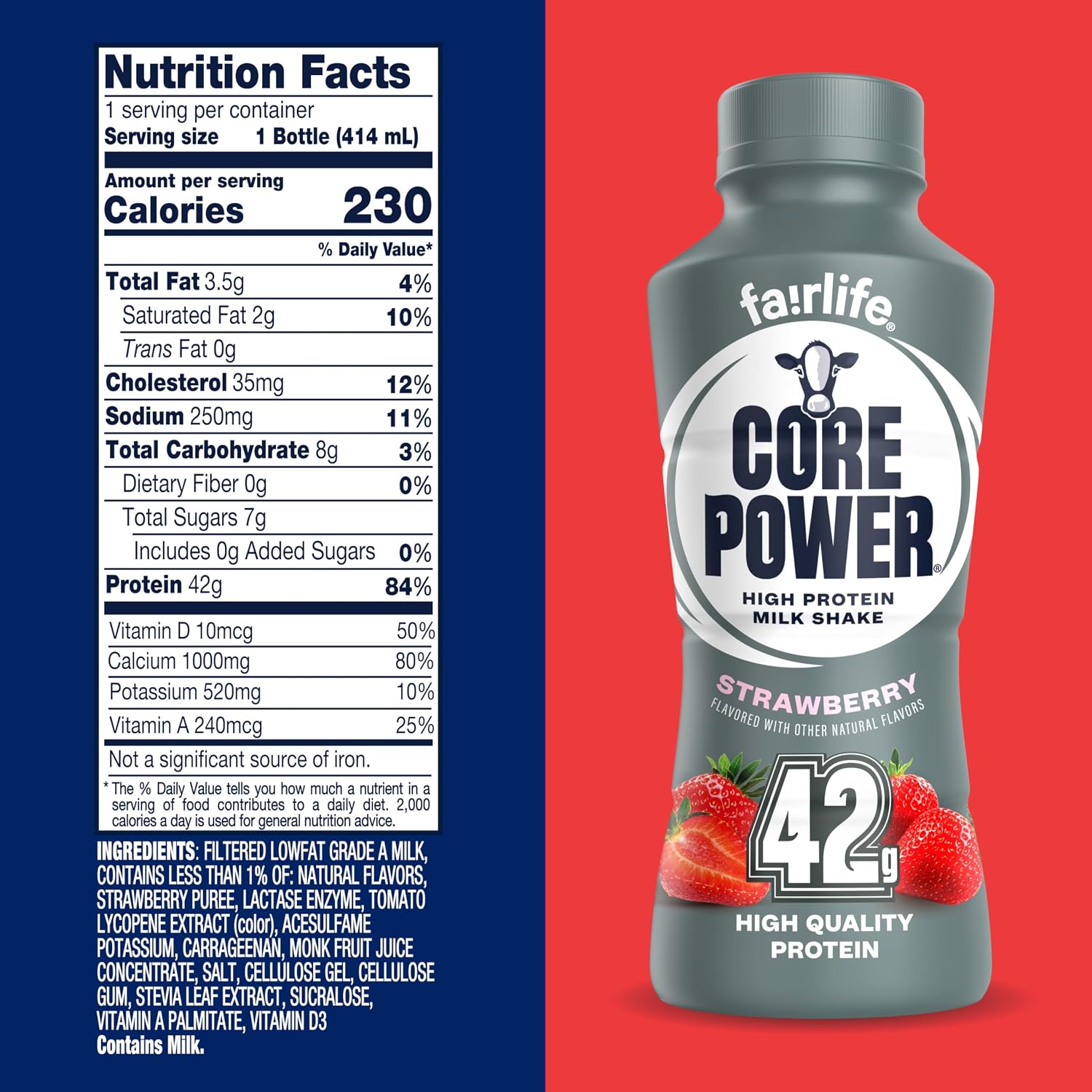 Core Power Elite High Protein Shake, Strawberry, 42g Bottle, 14oz, 12 Pack
