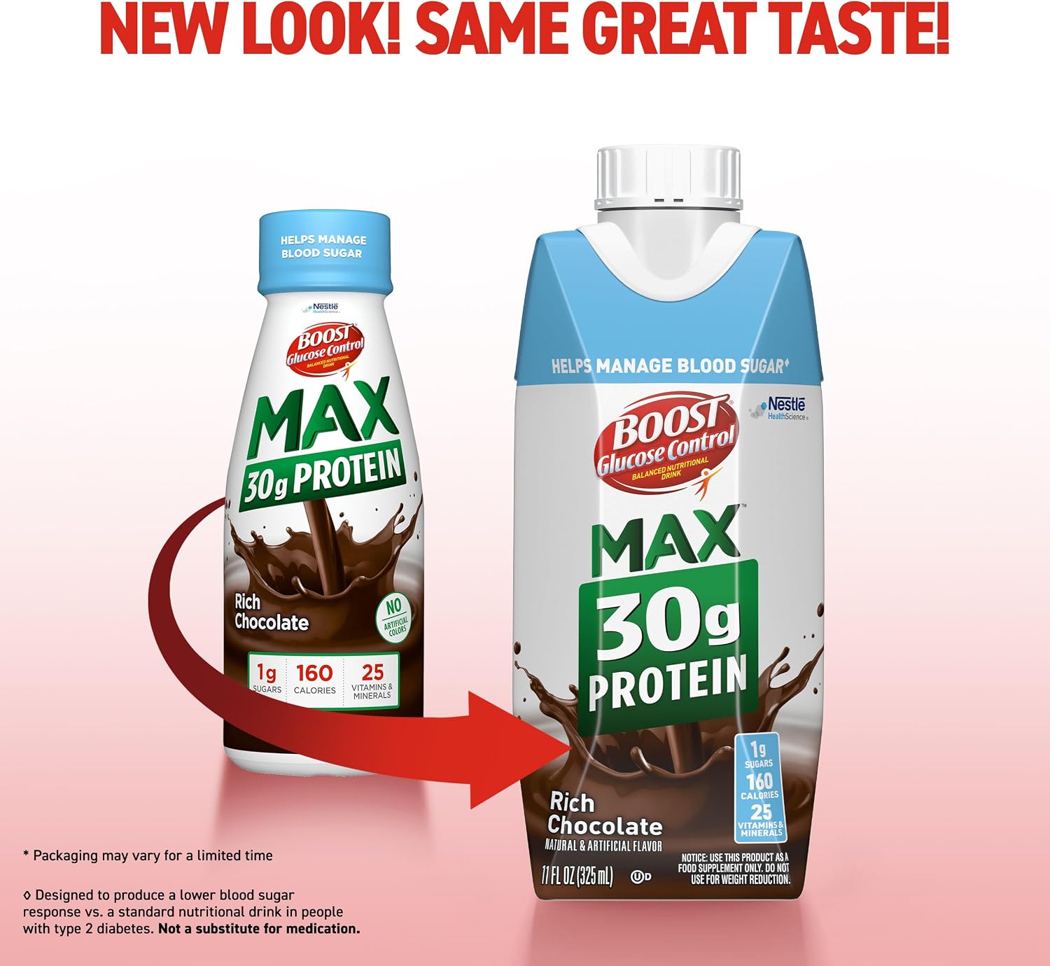 BOOST Glucose Control Max 30g Protein Nutritional Drink, Rich Chocolate, 11 Fl Oz (Pack of 12), Packaging May Vary | 30g Protein, Pack of 12