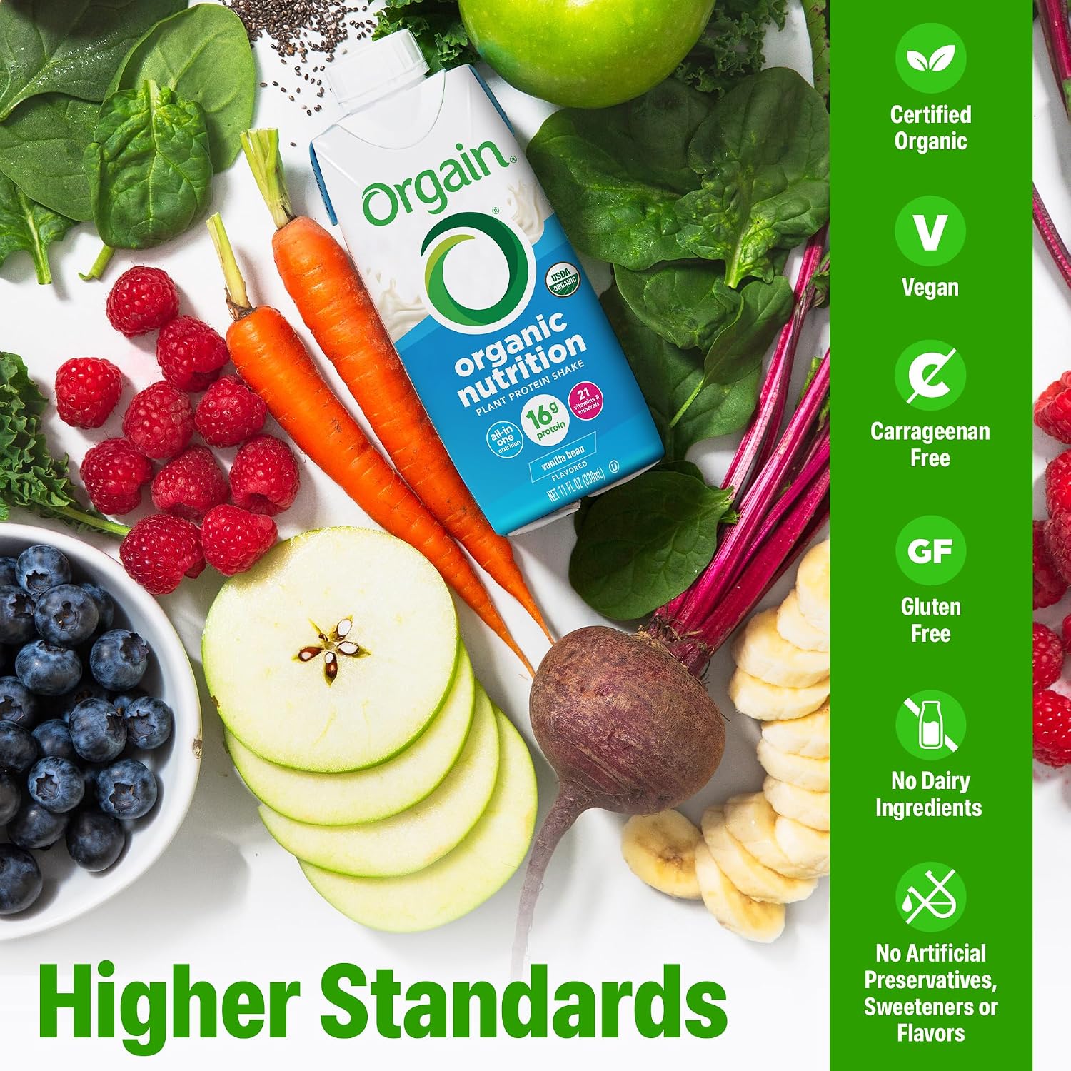 Orgain Organic Nutritional Vegan 16g Protein Shake, Vanilla, 11 oz, 12pk | Ready to drink plant based protein, meal replacement, 21 vitamins & minerals, fruits & vegetables, non-GMO, gluten-free